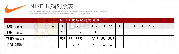 耐克女鞋尺码表图片